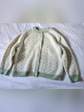 Zara Mint Green Floral Knit Cardigan With Shell Buttons